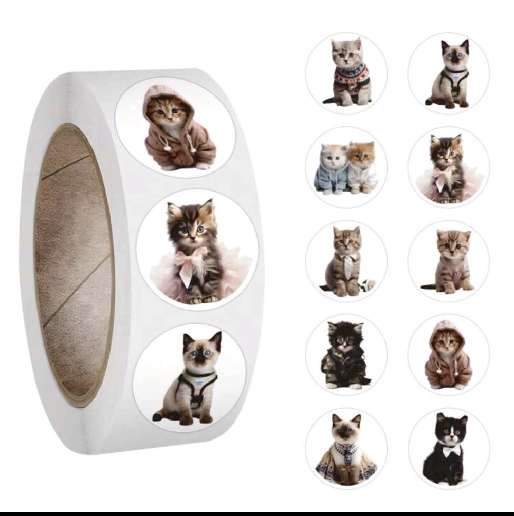 Cat Sticker Roll Of 500 1"